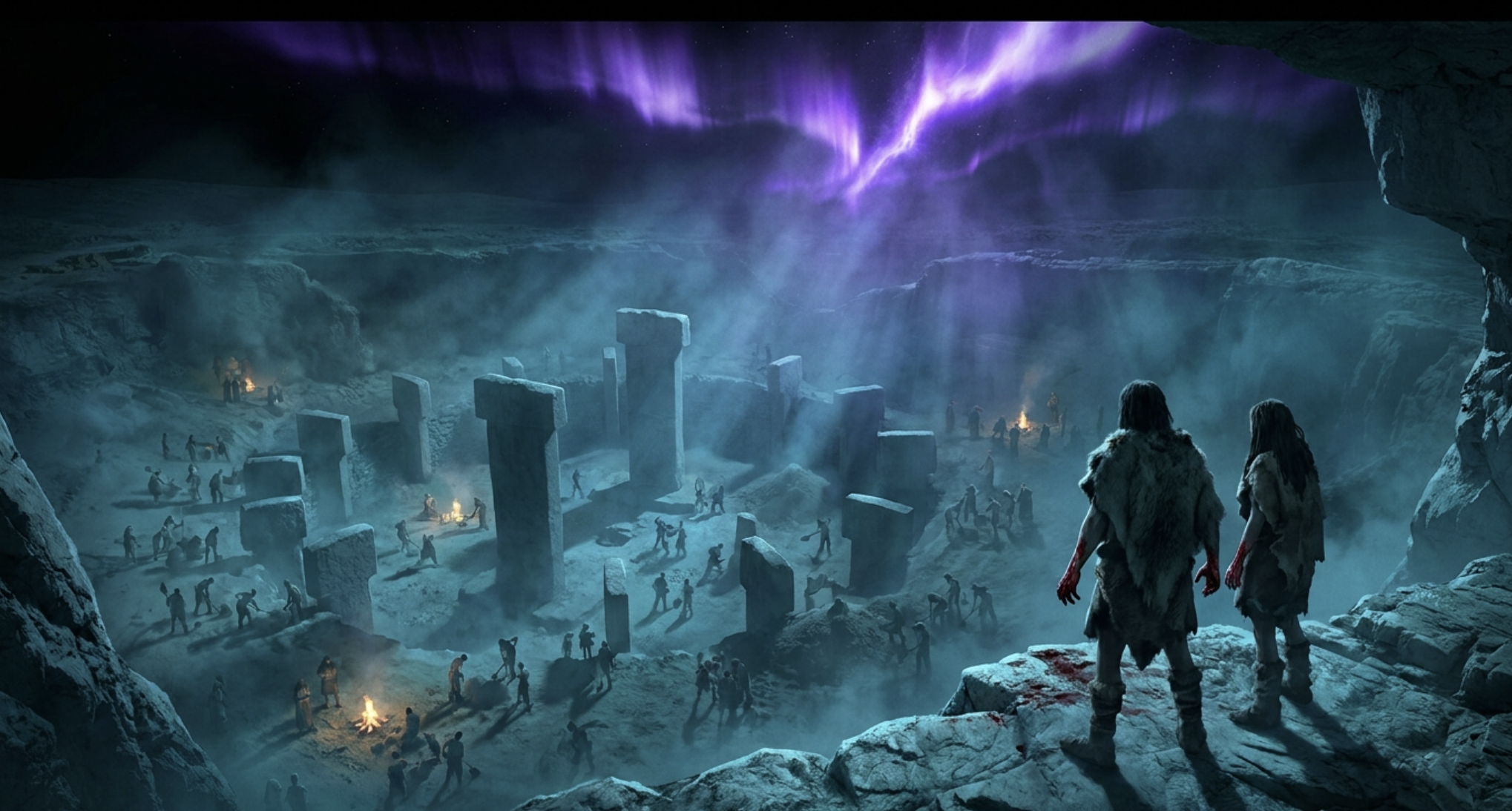 Prehistoric stone circle beneath a luminous night sky